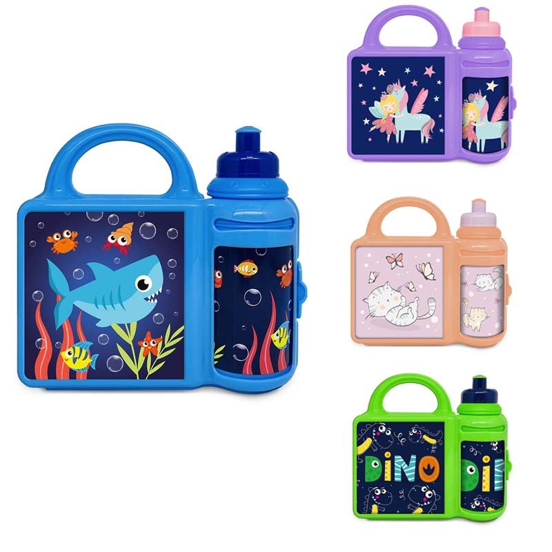 Gentuta set sticla pentru apa si cutie sandwich, gradinita, detasabile Albastru - imagine 14